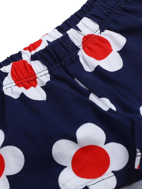 Girls White & Blue Printed T- Shirt with Short Pants image number 5